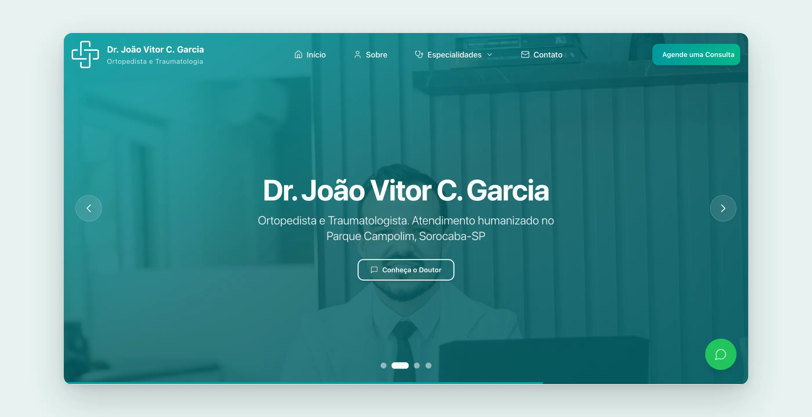 Página inicial do site do Dr. João Vitor Garcia, com banner em tons de verde-água e botão de agendamento