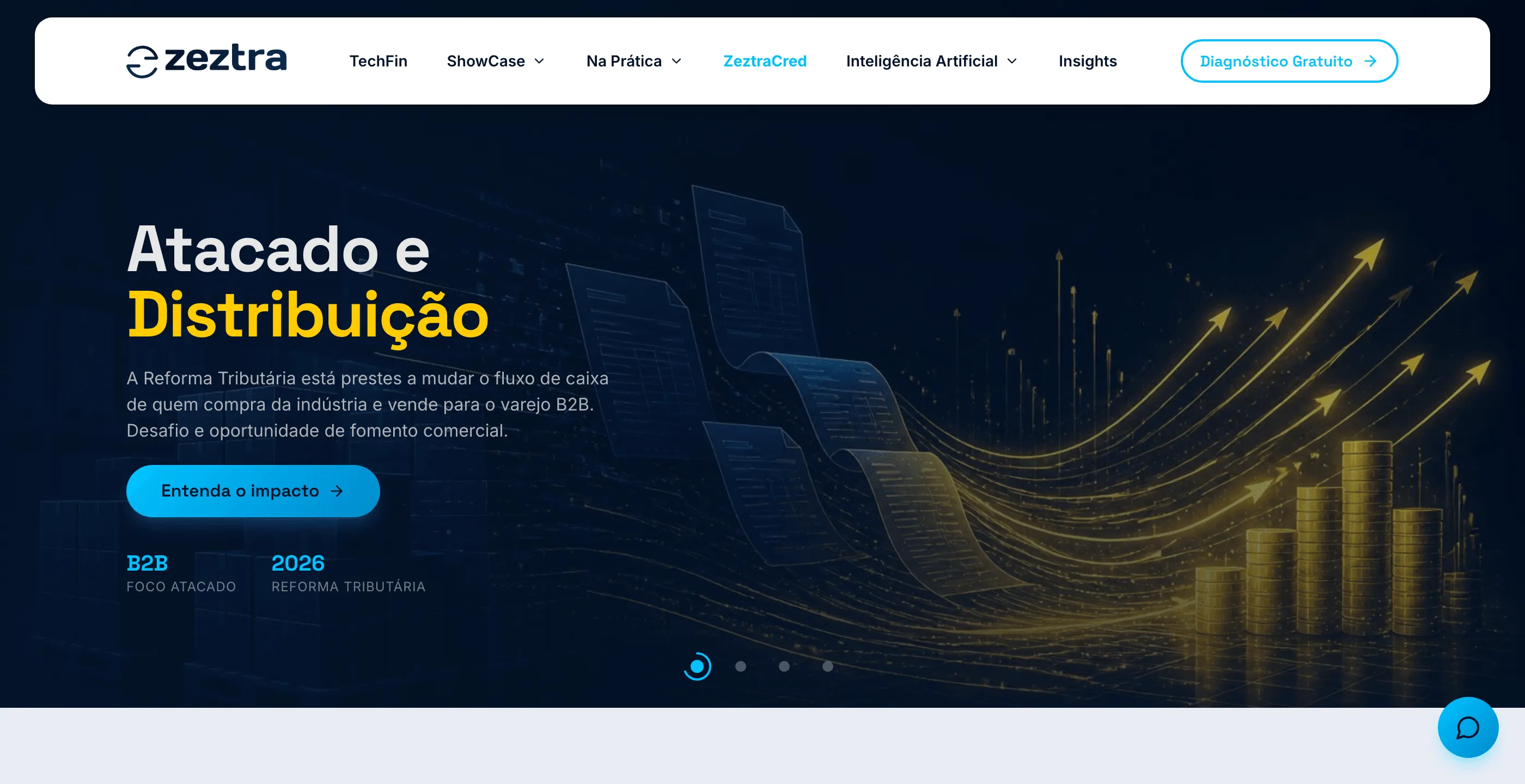 Página inicial do site da Zeztra com o destaque sobre reforma tributária para atacado e distribuição
