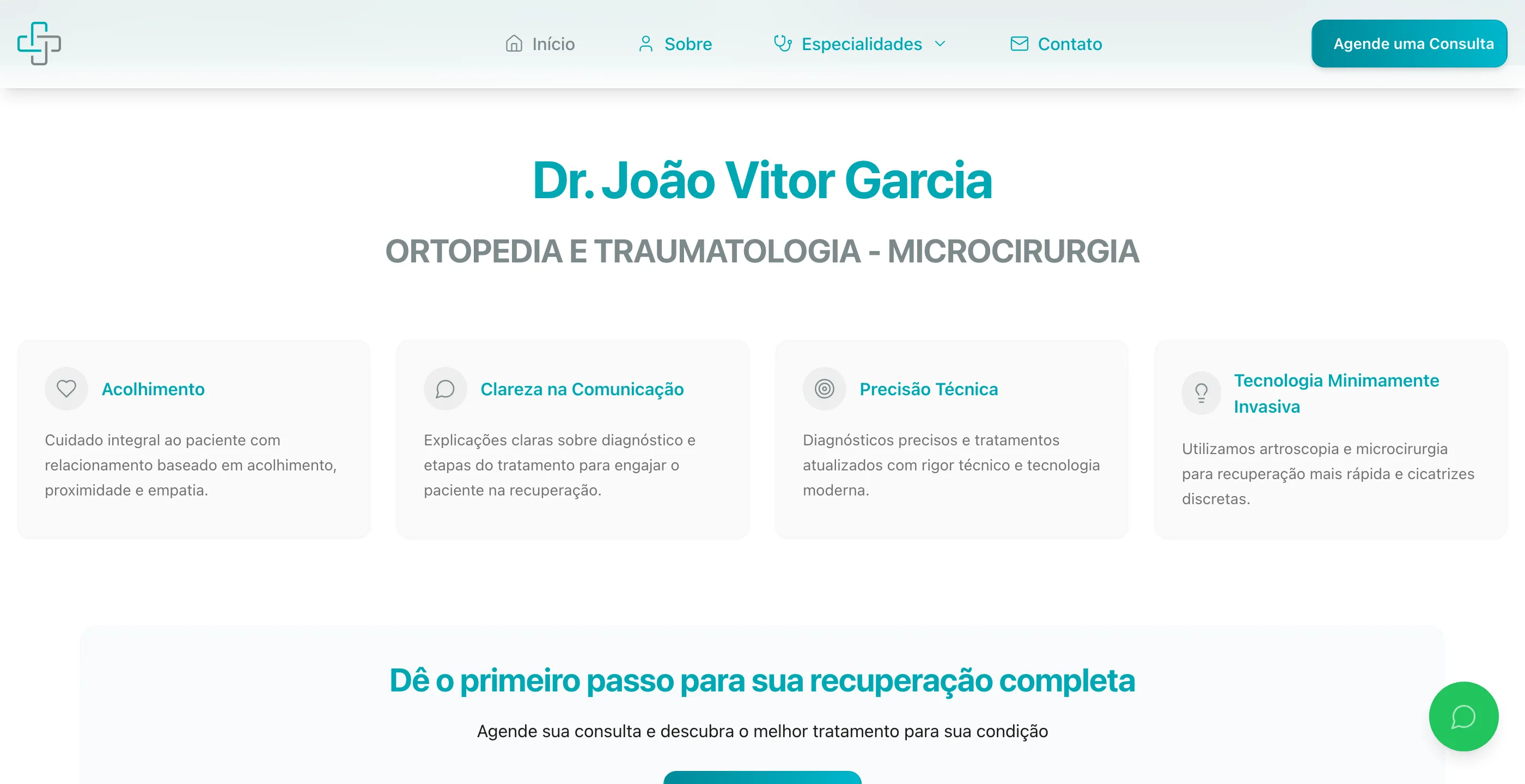 Bloco com os quatro pilares do atendimento e chamada para agendar