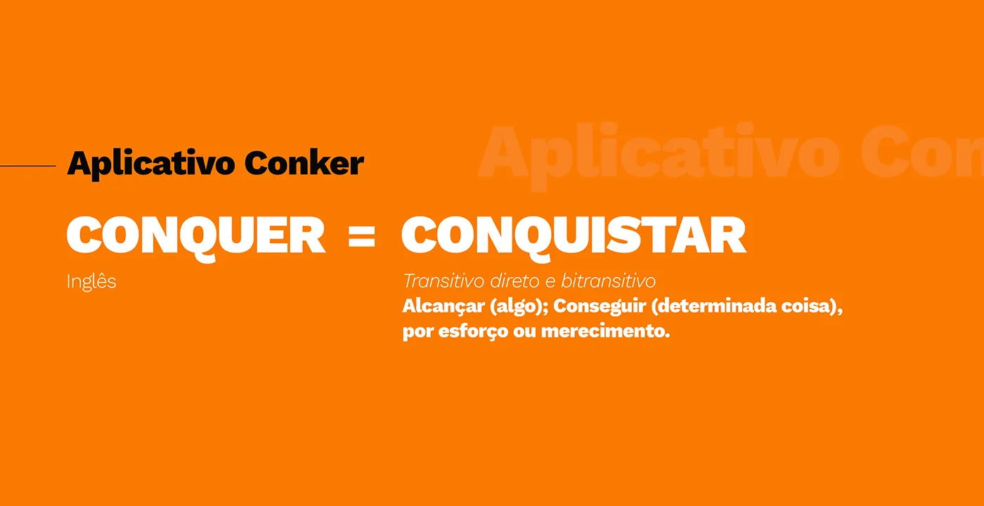 Slide explaining the Conker name, from the English word conquer