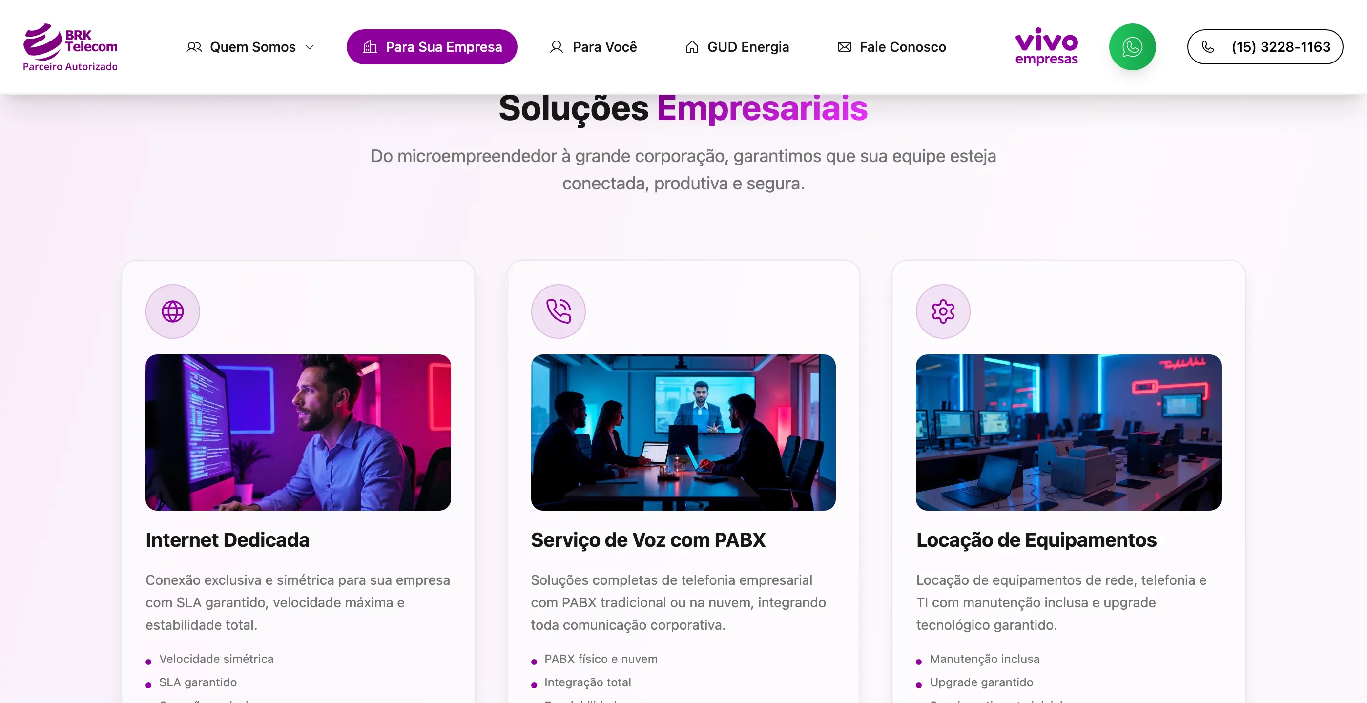 For Your Business page with the grid of business solutions