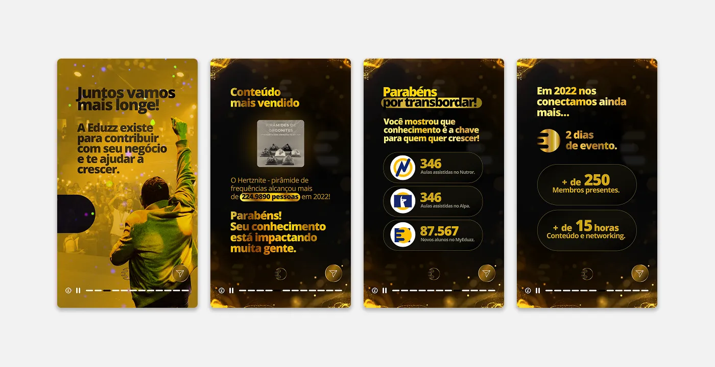 Black-and-gold screens with best-selling content and achievements