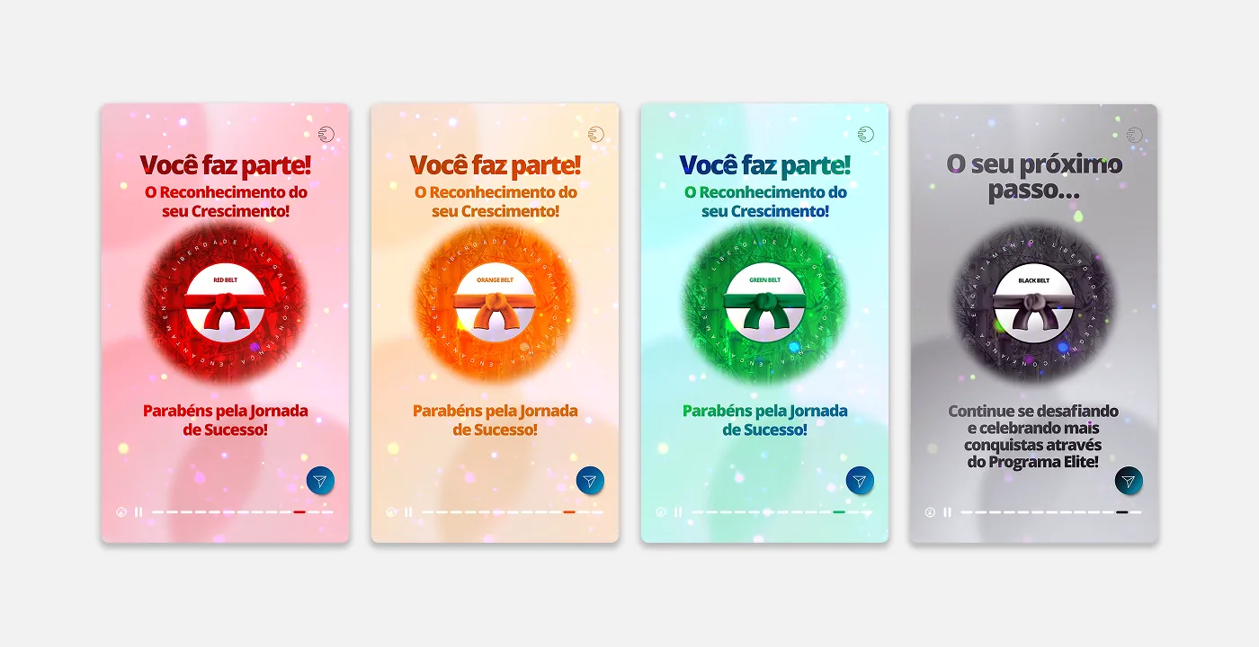 Colorful recognition screens showing the growth program belt