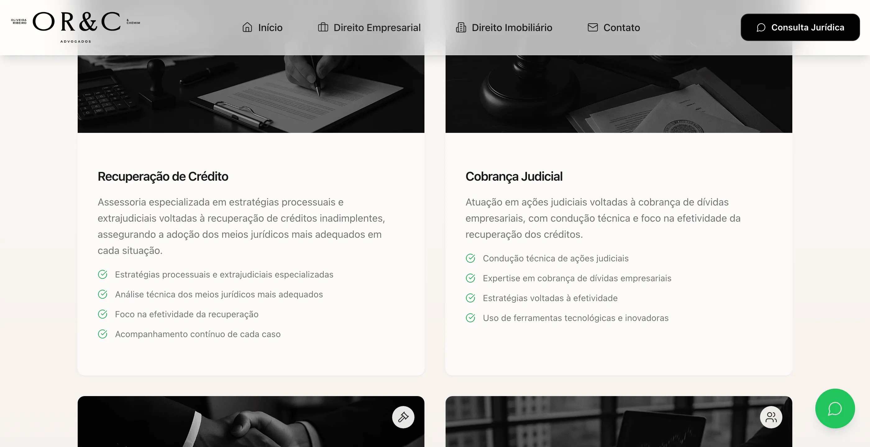 Cards de recuperação de crédito e cobrança judicial com listas de entregas