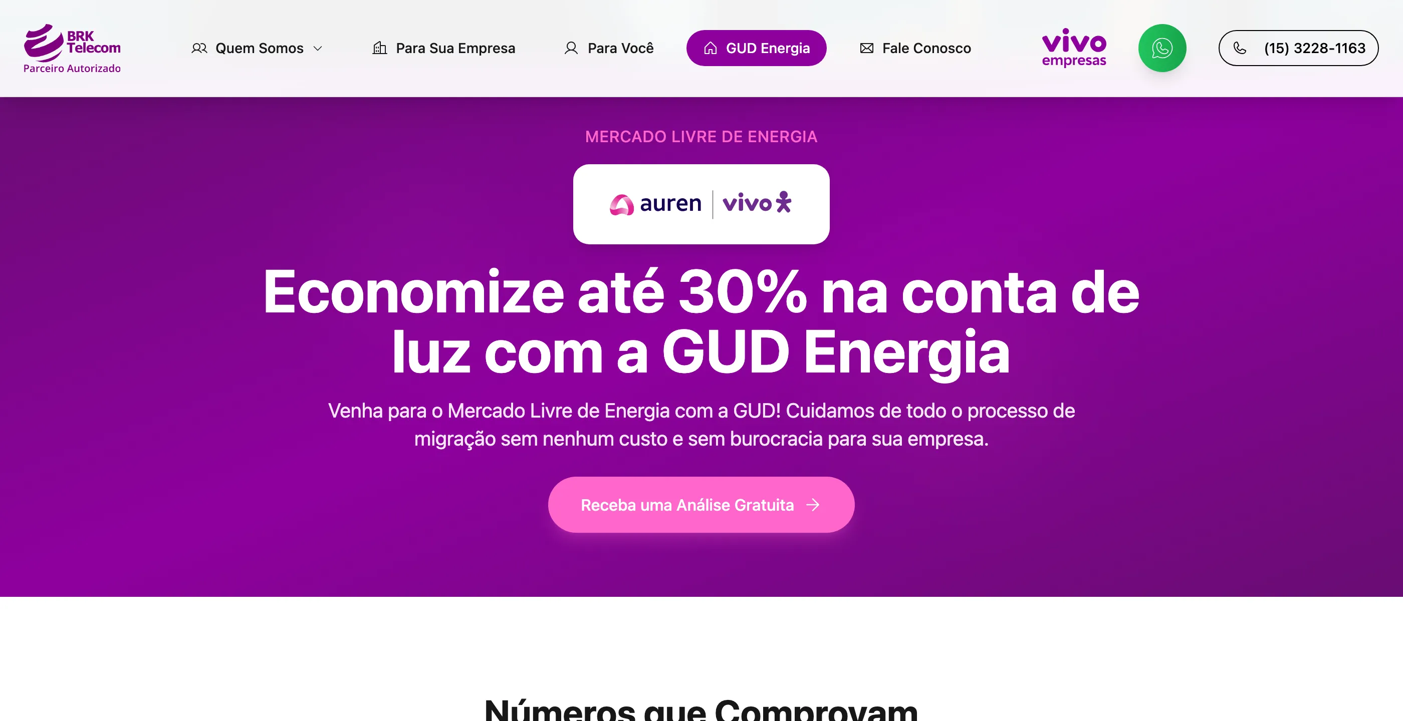 GUD Energia page with the headline Save on your power bill and a free-analysis button