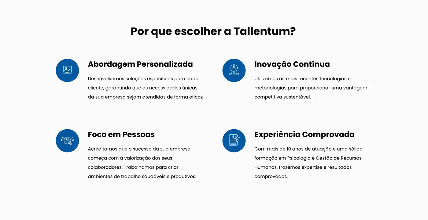 Section "Why choose Tallentum" with four differentiators