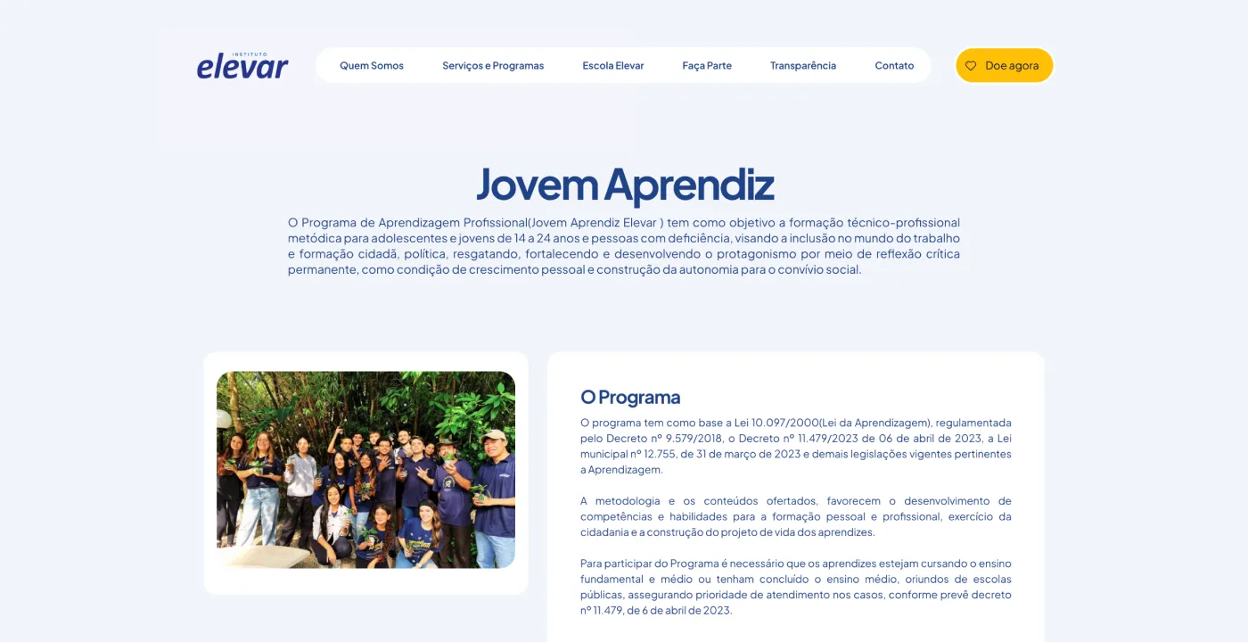 Jovem Aprendiz program page