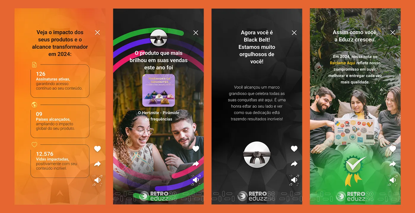 Closing screens with recognition messages and a community photo