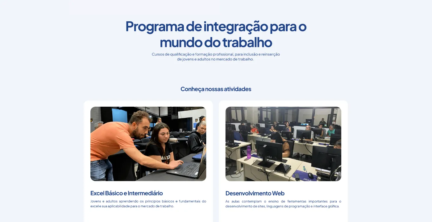 Workforce integration program page with courses