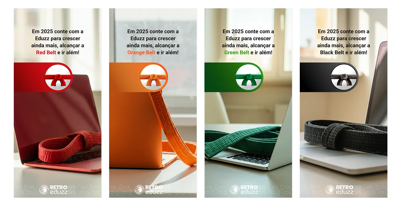 Four closing screens, each with a different belt from the recognition program